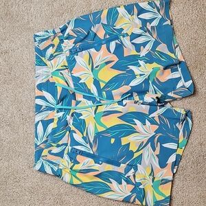 Columbia Blue and Yellow Floral Women's Athletic Shorts